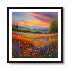 Sunset In The Meadow Art Print