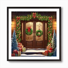 Christmas Decoration On Home Door Ultra Hd Realistic Vivid Colors Highly Detailed Uhd Drawing (3) Art Print