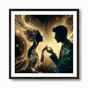 Couple In Love With Starry Sky 1 Art Print