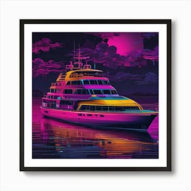 Yacht At Night Art Print