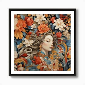 Woman With Flowers Art Print