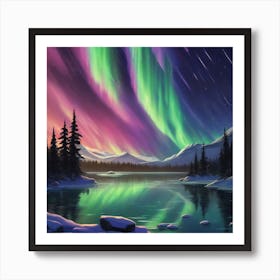 A Breathtaking View Of The Northern Lights Dancing Across A Starry Night Sky 3 Art Print