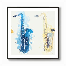 Watercolor Saxophones 2 Art Print