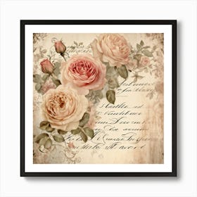 Bouquet Of Vintage Roses Illustration For Romantic Invitation Cards And Love Letters Detailed Sepi (6) Art Print