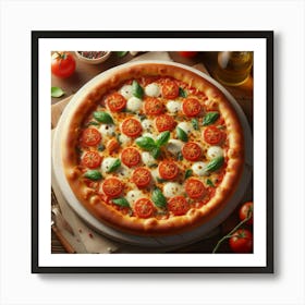 This mouthwatering pizza is topped with juicy tomatoes, creamy mozzarella cheese, and fresh basil, and is sure to satisfy your cravings. It's a perfect meal for any occasion, whether you're having a party or a quiet night at home. Art Print