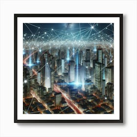 Cityscape With Network Connections Art Print