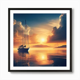 Sailboat At Sunset Art Print