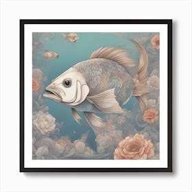 Fish And Roses Art Print