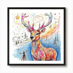 Deer With Telescope Art Print