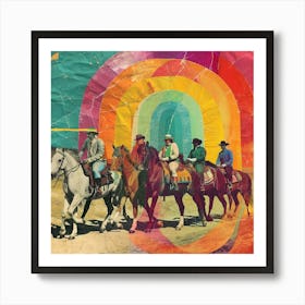 Rainbow Retro Cowboy Collage Art Print