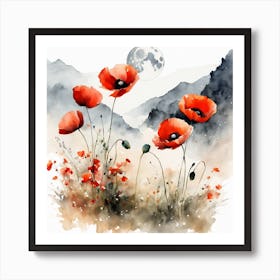 Poppy Landscape Painting (3) Art Print