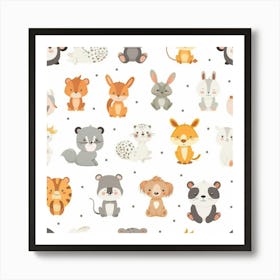 Cute Animals Seamless Pattern 1 Art Print