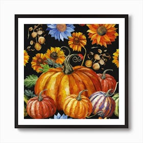 Sunflowers And Pumpkins 2 Art Print