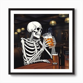 Skeleton Drinking Beer 11 Art Print