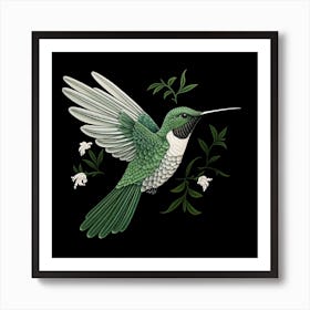 Ohara Koson Inspired Bird Painting Hummingbird 4 Square Art Print