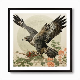 Ohara Koson Inspired Bird Painting Red Tailed Hawk 2 Square Art Print