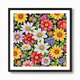 Seamless Pattern With Flowers Art Print