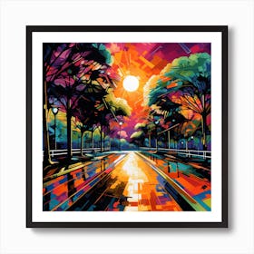 Sunset On The Road Art Print