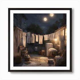 Laundry in the Moonlight 1 Art Print