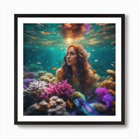 Mermaid in the sea Art Print