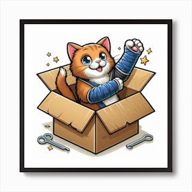 Cat In A Box Broken Arm Art Print