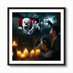 Scary Clown Watching Tv 1 Art Print