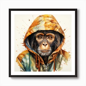 Watercolour Cartoon Spider Monkey In A Hoodie 2 Art Print
