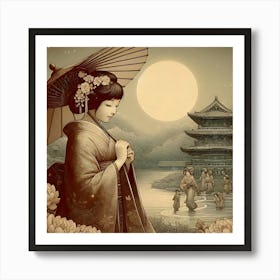 Japan Traditional Geisha Illustration By Ad 30 Art Print