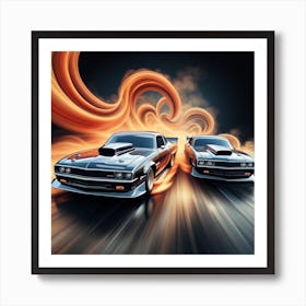 Two Muscle Cars On A Road Art Print