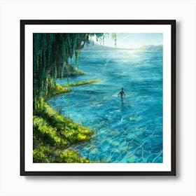 Man Into The Water art painting, nature and water art painting Art Print