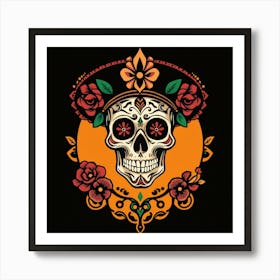 Sugar Skull With Flowers Art Print