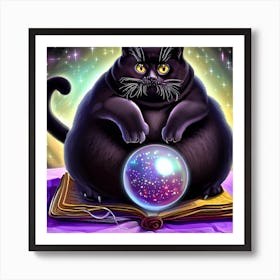 Black Cat With A Crystal Ball Art Print