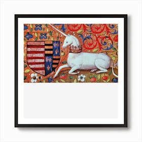 Unicorn ,Fantasy Flowers ,Animals Medieval Heraldic Motifs Art Print