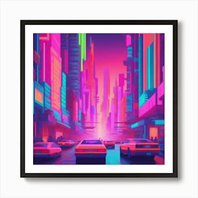 Neon Dreamscapes Captivating Cityscapes Reimagined With Vibrant Neon Colors Geometric Shapes And 155786936 (3) Art Print