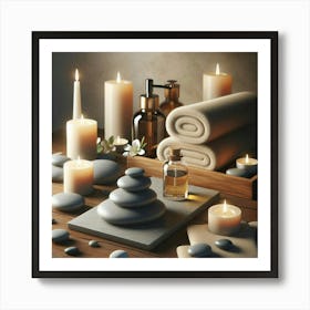 Spa Table With Stones And Candles Art Print