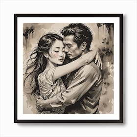 Man And A Woman Hugging Art Print