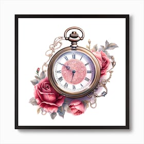 Pocket Watch With Roses Art Print