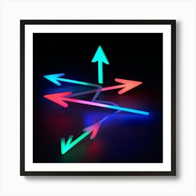 Abstract Navigation Arrows Glowing Neon Colors Against A Dark Gradient Background Suggested Moveme (2) Art Print