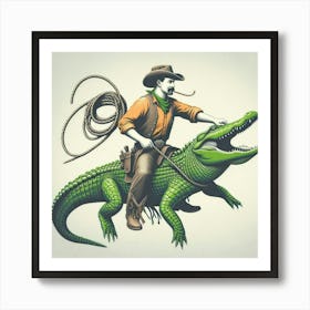 Cowboy Riding Alligator Art Print