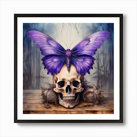 Purple Butterfly On A Skull Art Print