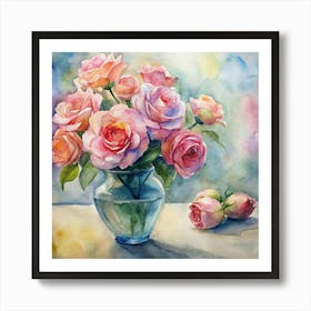 Pink Roses In A Vase 2 Art Print