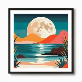 Full Moon Over The Sea Art Print