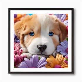 Puppy In Flowers Art Print