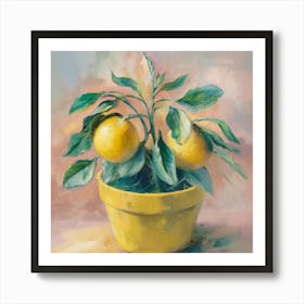 Oranges In A Yellow Pot Art Print