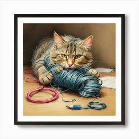 Cat Playing With Yarn Art Print