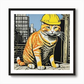 Orange Cat In Hardhat Art Print