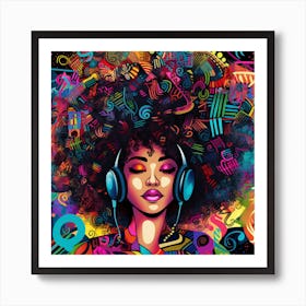 Afro Girl With Headphones 5 Art Print