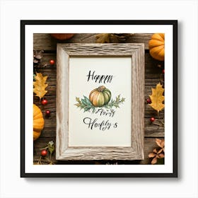 Calligraphy Tableau Featuring An Acorn Nestled Among Fall Leaves Hand Drawn Script Greeting Happy (5) Art Print