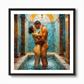 Couple Kiss In The Pool, Van Gogh Art Style Art Print