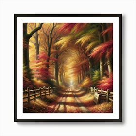 Autumnal Forest Path Vintage  Art Print